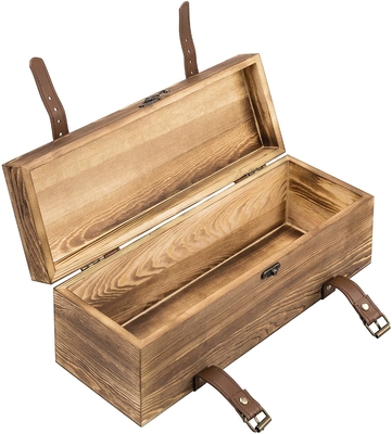 Vintage Brown Wood Pojedyncza butelka Prezent Drewniane pudełko na wino z skórzanymi paskami