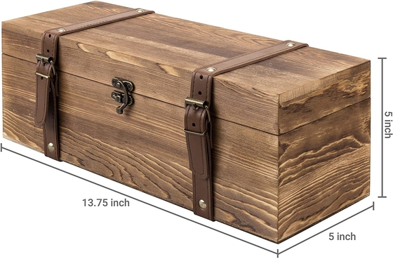 Vintage Brown Wood Pojedyncza butelka Prezent Drewniane pudełko na wino z skórzanymi paskami