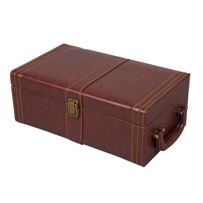 Nowy styl Pu Wood Grain Przenośne podwójne pudełko na wino na prezent biznesowy