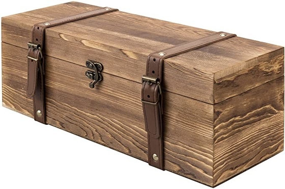 dobra cena Vintage Brown Wood Pojedyncza butelka Prezent Drewniane pudełko na wino z skórzanymi paskami w Internecie